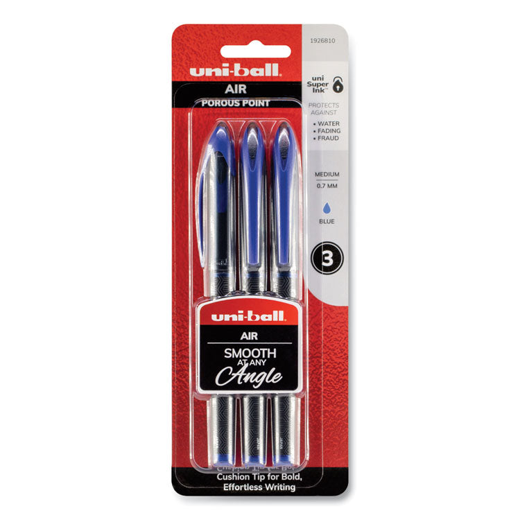 Air Porous Gel Pen, Stick, Medium 0.7 Mm, Blue Ink, Black/blue Barrel, 3/pack