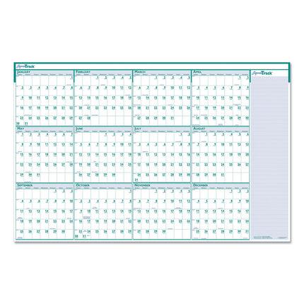 Express Track Recycled Reversible/Erasable Yearly Wall Calendar, 24 x 37, White/Teal Sheets, 12-Month (Jan to Dec): 2025