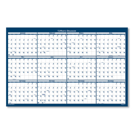 Recycled Poster Style Reversible/Erasable Yearly Wall Calendar, 66 x 33, White/Blue/Gray Sheets, 12-Month (Jan to Dec): 2025