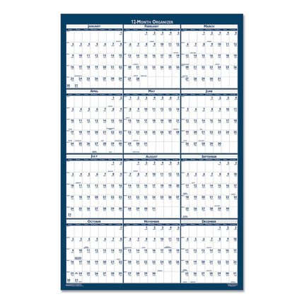 Recycled Yearly Reversible Wall Calendar Non-Laminated, 24 x 37, White/Blue Sheets, 12-Month (Jan to Dec): 2025