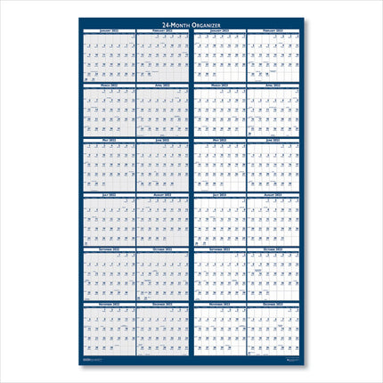 Reversible/Erasable Two-Year Wall Calendar, 24 x 37, Light Blue/Blue/White Sheets, 24-Month: Jan 2025 to Dec 2026