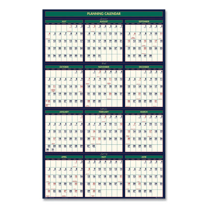 Four Season Erasable Business/Academic Recycled Wall Calendar, 24 x 37, 12-Month(July-June):2024-2025, 12-Month(Jan-Dec):2025
