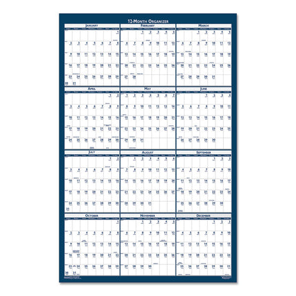 Recycled Poster Style Reversible/Erasable Yearly Wall Calendar, 24 x 37, White/Blue/Gray Sheets, 12-Month (Jan to Dec): 2025