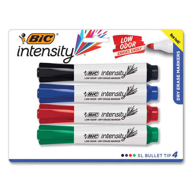 Intensity Bold Tank-Style Dry Erase Marker, Extra-Broad Bullet Tip, Assorted Colors, 4/set