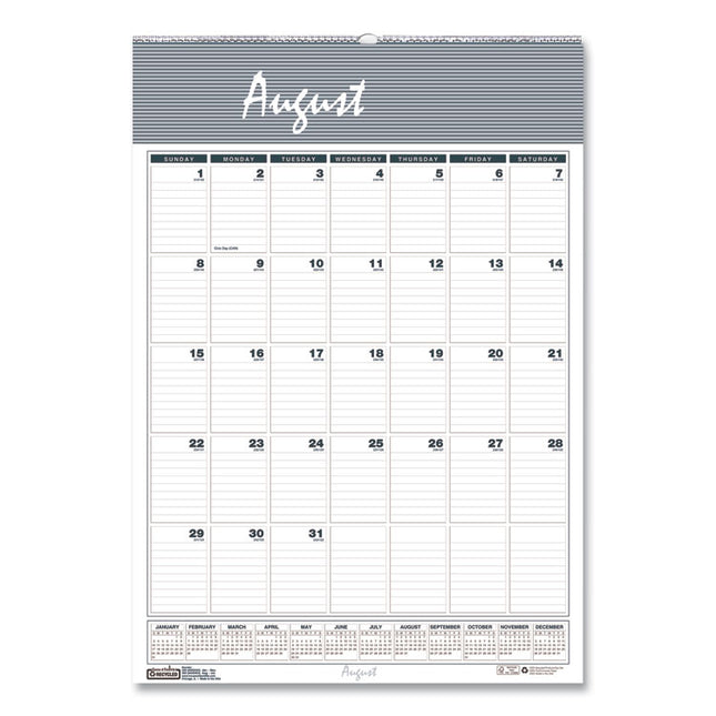 Academic Year Bar Harbor Recycled Wirebound Monthly Wall Calendar, 12 x 17, White/Blue Sheets, 12-Month (Aug-July): 2024-2025
