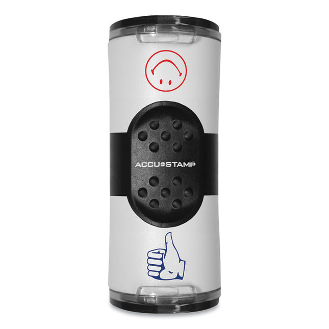 Dual Message Pre-Inked Round Stamp, Smiley Face/Thumbs-Up, 0.63" dia, Red/Blue