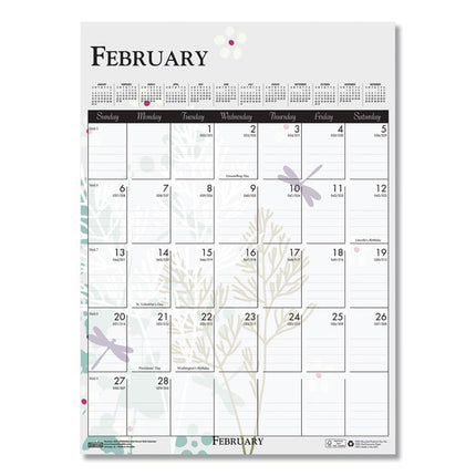 Recycled Wild Flower Wall Calendar, Wild Flowers Artwork, 12 x 16.5, White/Multicolor Sheets, 12-Month (Jan to Dec): 2025