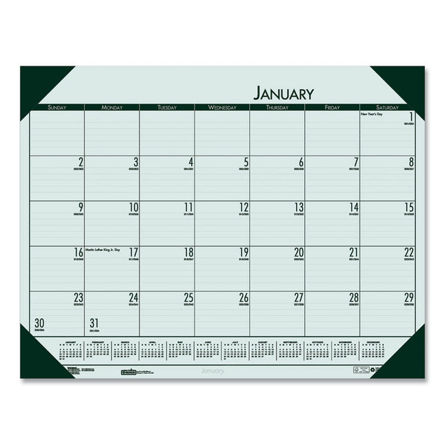 EcoTones Recycled Monthly Desk Pad Calendar, 22 x 17, Green-Tint/Woodland Green Sheets/Corners, 12-Month (Jan to Dec): 2025
