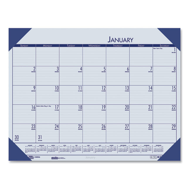 EcoTones Recycled Monthly Desk Pad Calendar, 22 x 17, Ocean Blue Sheets/Corners, Black Binding, 12-Month (Jan-Dec): 2025