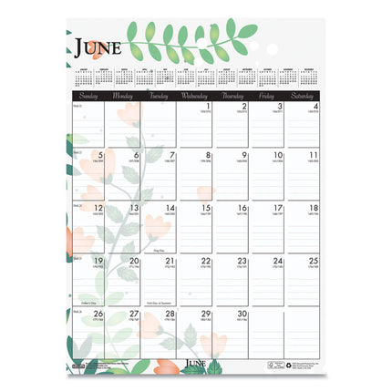 Recycled Wild Flower Wall Calendar, Wild Flowers Artwork, 12 x 16.5, White/Multicolor Sheets, 12-Month (Jan to Dec): 2025