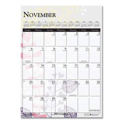 Recycled Wild Flower Wall Calendar, Wild Flowers Artwork, 12 x 16.5, White/Multicolor Sheets, 12-Month (Jan to Dec): 2025