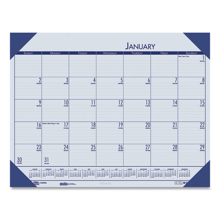 EcoTones Recycled Monthly Desk Pad Calendar, 18.5 x 13, Ocean Blue Sheets/Corners, Black Binding, 12-Month (Jan to Dec): 2025