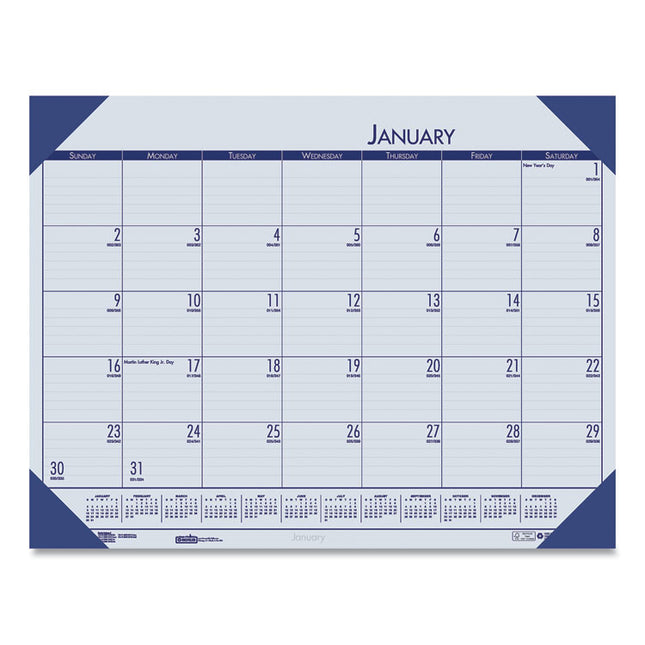 EcoTones Recycled Monthly Desk Pad Calendar, 18.5 x 13, Ocean Blue Sheets/Corners, Black Binding, 12-Month (Jan to Dec): 2025