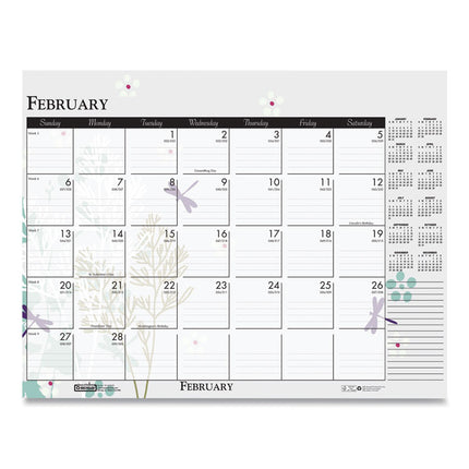 Recycled Desk Pad Calendar, Wild Flowers Artwork, 18.5 x 13, White Sheets, Black Binding/Corners,12-Month (Jan-Dec): 2025