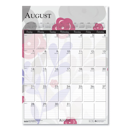 Recycled Wild Flower Wall Calendar, Wild Flowers Artwork, 12 x 16.5, White/Multicolor Sheets, 12-Month (Jan to Dec): 2025