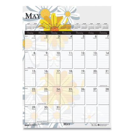 Recycled Wild Flower Wall Calendar, Wild Flowers Artwork, 12 x 16.5, White/Multicolor Sheets, 12-Month (Jan to Dec): 2025