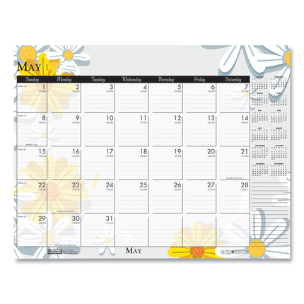 Recycled Desk Pad Calendar, Wild Flowers Artwork, 18.5 x 13, White Sheets, Black Binding/Corners,12-Month (Jan-Dec): 2025