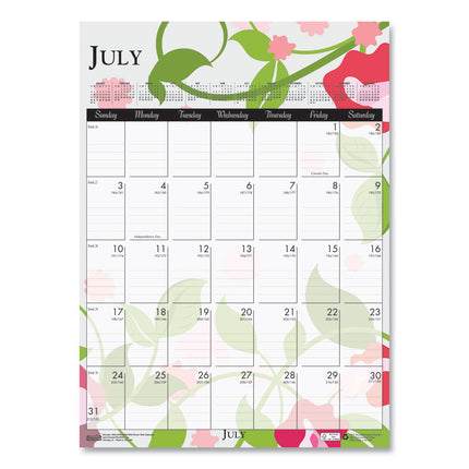 Recycled Wild Flower Wall Calendar, Wild Flowers Artwork, 12 x 16.5, White/Multicolor Sheets, 12-Month (Jan to Dec): 2025