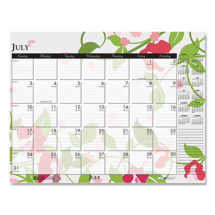 Recycled Desk Pad Calendar, Wild Flowers Artwork, 18.5 x 13, White Sheets, Black Binding/Corners,12-Month (Jan-Dec): 2025