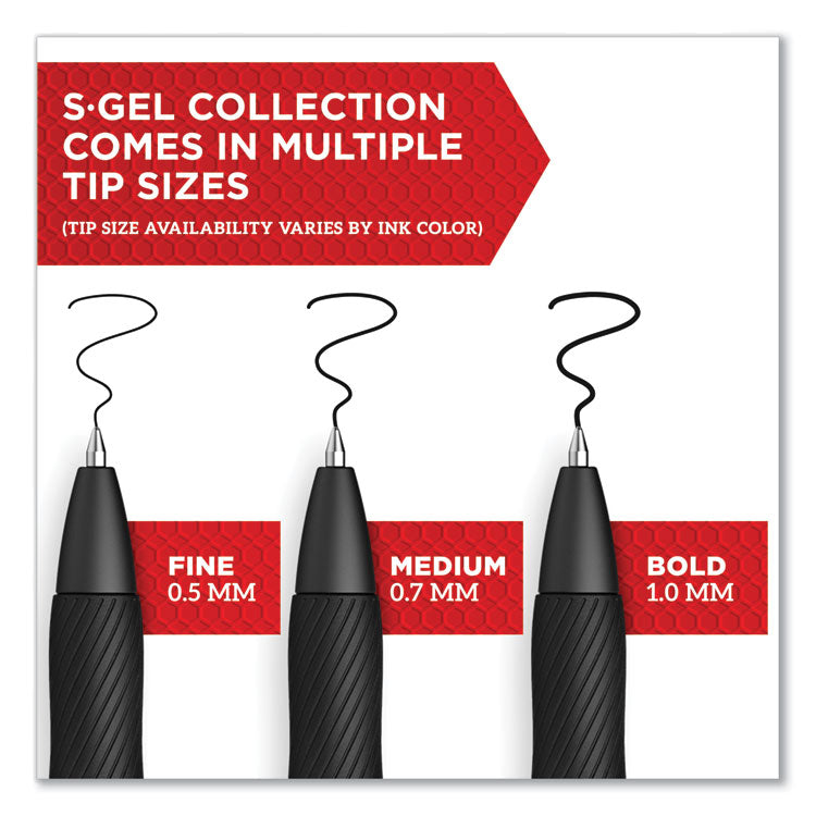 S-Gel High-Performance Gel Pen, Retractable, Fine 0.5 Mm, Blue Ink, Black Barrel, Dozen