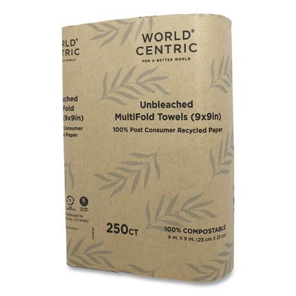 100 Percent Pcw Recycled Paper Towels, 1-Ply, 9 X 9, Natural, 250/pack, 16 Packs/carton