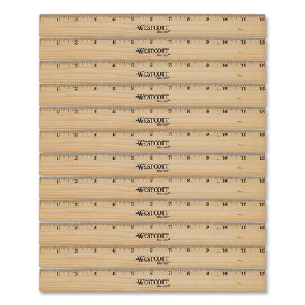Beveled Wood Ruler, Standard, 12" Long, Natural Hardwood, 12/pack