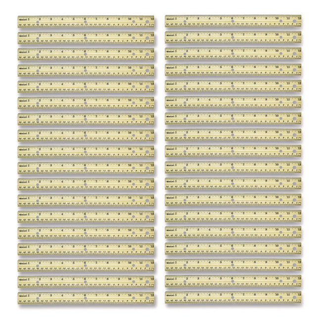 Three-Hole Punched Wood Ruler, Standard/metric, 12" (30 Cm) Long, Natural Wood, 36/box
