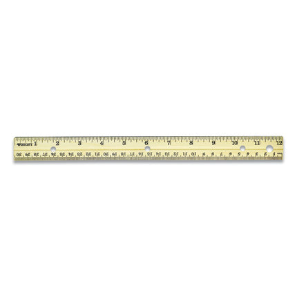 Three-Hole Punched Wood Ruler, Standard/metric, 12" (30 Cm) Long, Natural Wood, 36/box