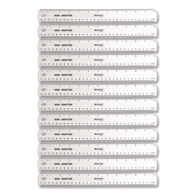 Non-Shatter Flexible Ruler, Standard/metric, 12" (30 Cm) Long, Plastic, Clear, 12/box