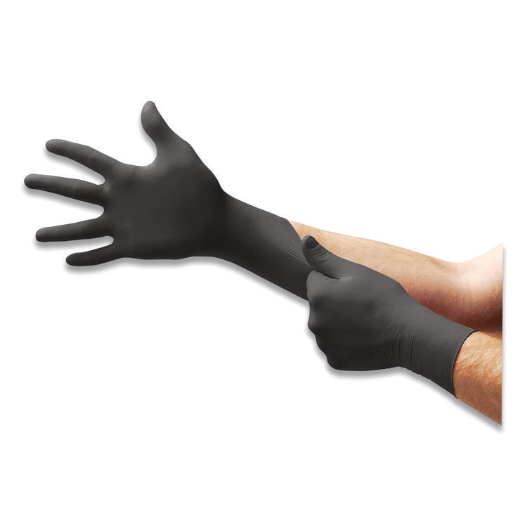 Microflex Midknight Powder-Free Nitrile Gloves, 4.7 Mil Palm, 5.9 Mil Fingers, 2x-Large, Black, 100/box