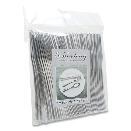 Sterling Heavy-Duty Plastic Cutlery, Heavyweight Knife, Silver, 50/Pack