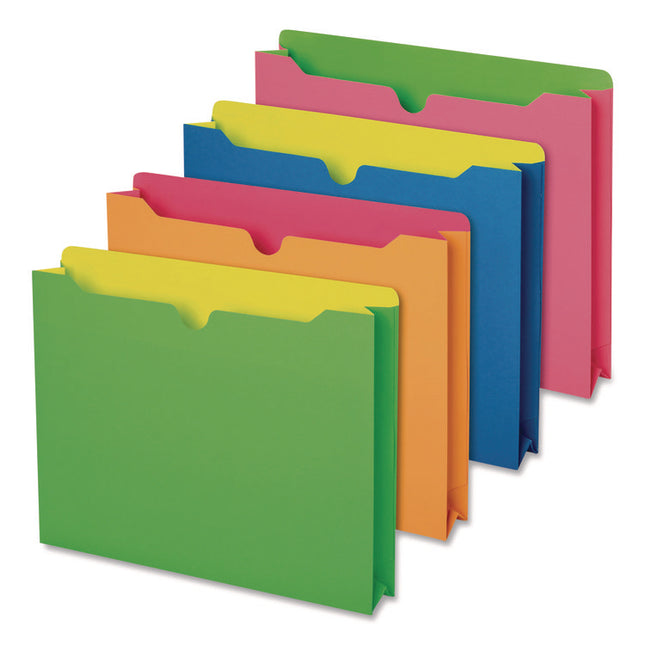 Twisted Glow Paper File Jacket, 2" Expansion, Straight Top Tab, Letter Size, Assorted Colors, 10/pack