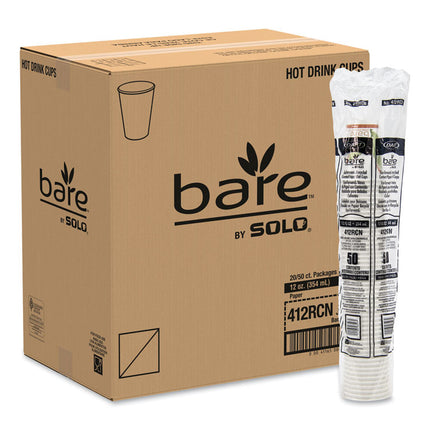 Bare Eco-Forward Recycled Content PCF Paper Hot Cups, 12 oz, Green/White/Beige, 1,000/Carton