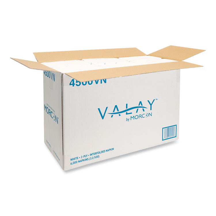 Valay Interfolded Napkins, 2-Ply, 6.5 X 8.25, White, 500/pack, 12 Packs/carton