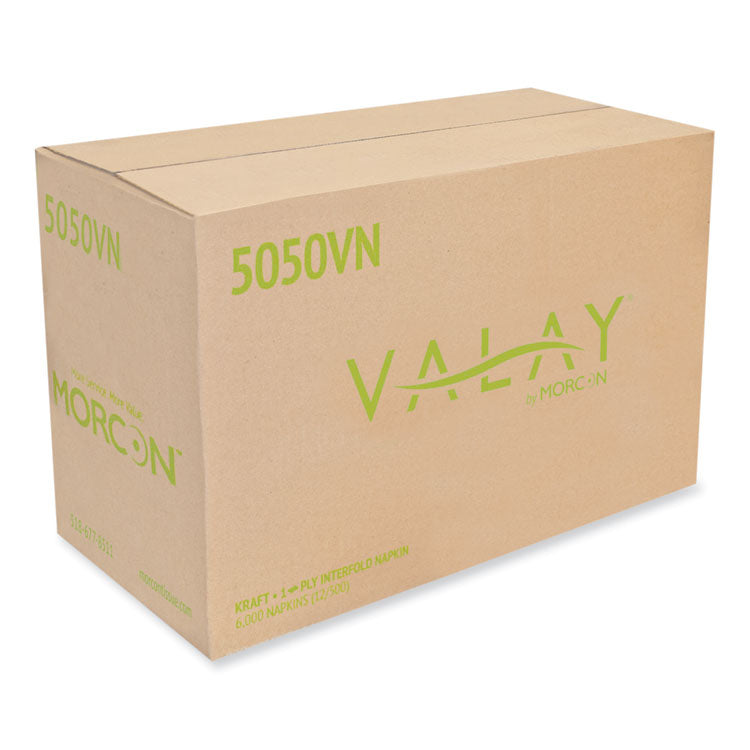 Valay Interfolded Napkins, 1-Ply, 6.3 X 8.85, Kraft, 6,000/carton