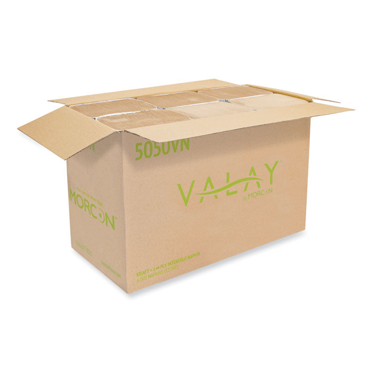 Valay Interfolded Napkins, 1-Ply, 6.3 X 8.85, Kraft, 6,000/carton