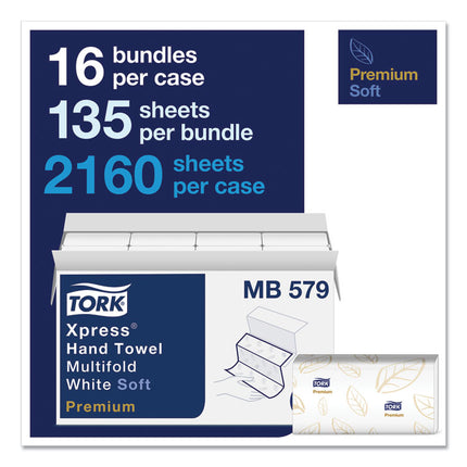 Premium Soft Xpress 3-Panel Multifold Hand Towels, 2-Ply, 9.13 x 9.5, White with Blue Leaf, 135/Packs, 16 Packs/Carton