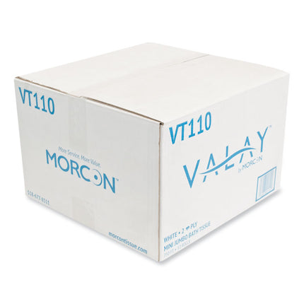 Valay Mini Jumbo Bath Tissue, Septic Safe, 2-Ply, White, 750 ft, 12 Rolls/Carton