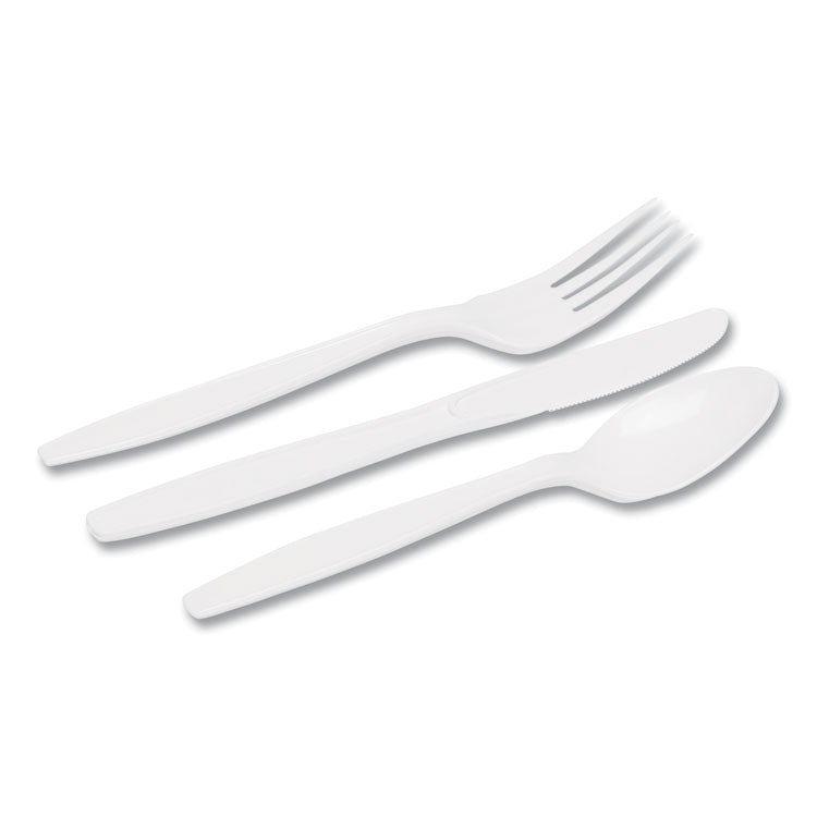 Combo Pack, Tray with White Plastic Utensils, Heavyweight, Fork/Knife/Spoon, 168/Pack, 6 Packs/Carton