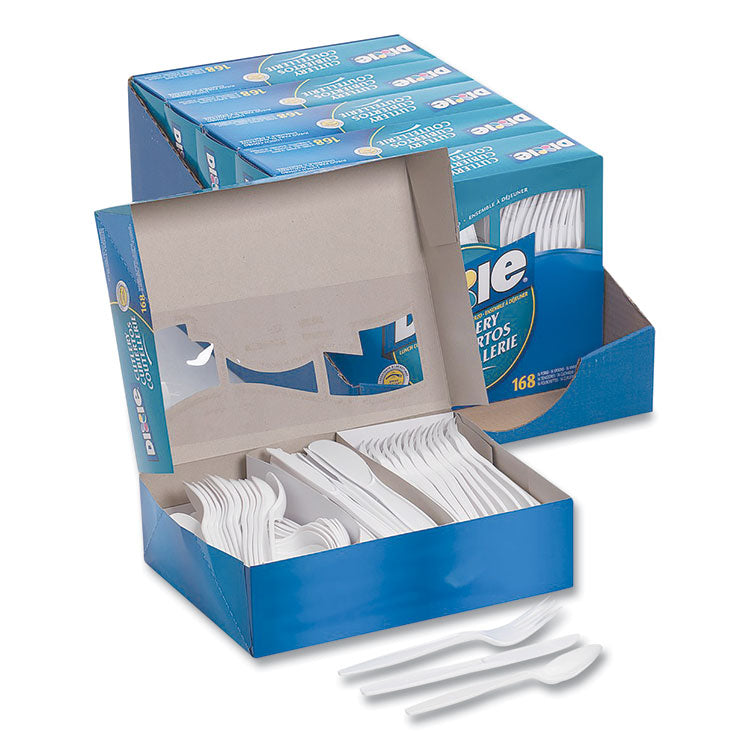 Combo Pack, Tray with White Plastic Utensils, Heavyweight, Fork/Knife/Spoon, 168/Pack, 6 Packs/Carton