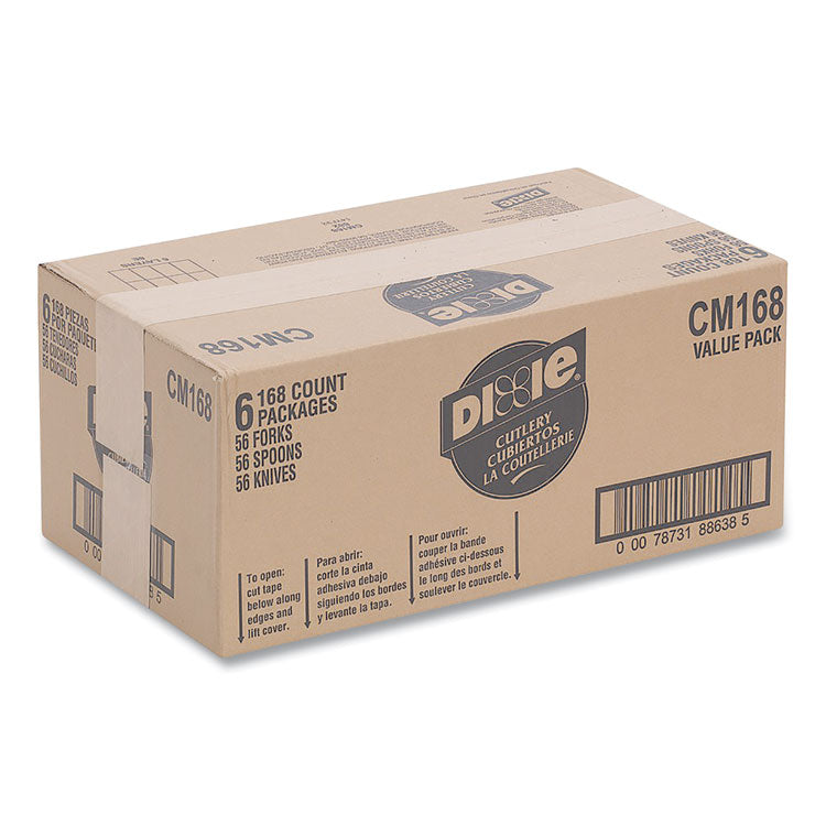 Combo Pack, Tray with White Plastic Utensils, Heavyweight, Fork/Knife/Spoon, 168/Pack, 6 Packs/Carton