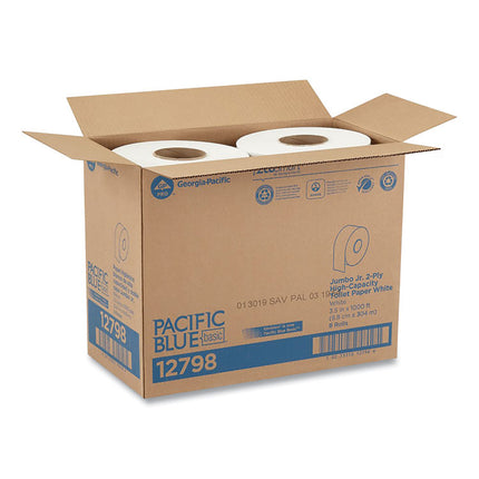 Jumbo Jr. Bathroom Tissue Roll, Septic Safe, 2-Ply, White, 3.5" x 1,000 ft, 8 Rolls/Carton