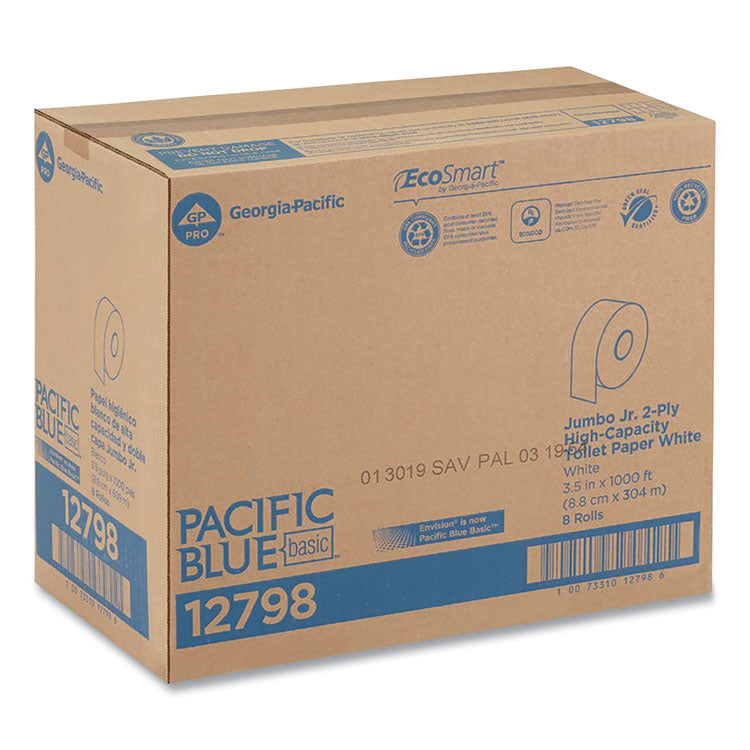 Jumbo Jr. Bathroom Tissue Roll, Septic Safe, 2-Ply, White, 3.5" x 1,000 ft, 8 Rolls/Carton