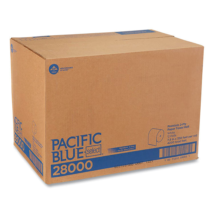 Pacific Blue Select Premium Nonperf Paper Towels, 2-Ply, 7.88 x 350 ft, White, 12 Rolls/Carton