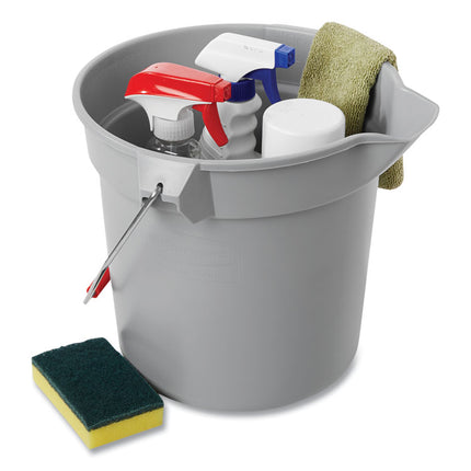 10 Quart Plastic Utility Pail, Plastic, Gray, 10.5" dia