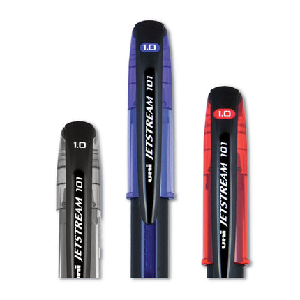 Jetstream 101 Hybrid Gel Pen, Stick, Bold 1 mm, Blue Ink, Black/Blue Barrel, Dozen