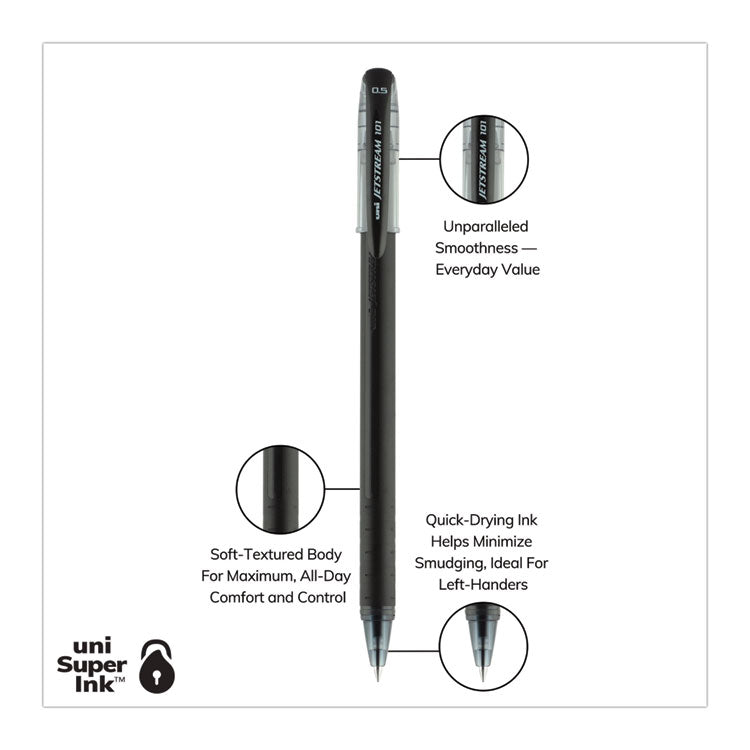 Jetstream 101 Hybrid Gel Pen, Stick, Bold 1 mm, Black Ink, Black Barrel, Dozen