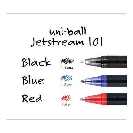 Jetstream 101 Hybrid Gel Pen, Stick, Bold 1 mm, Blue Ink, Black/Blue Barrel, Dozen