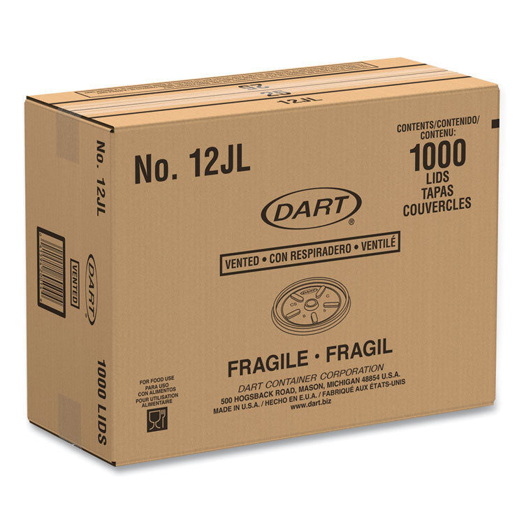 Plastic Lids for Foam Cups, Bowls and Containers, Vented, Fits 6 oz to 14 oz, White, 100/Pack, 10 Packs/Carton