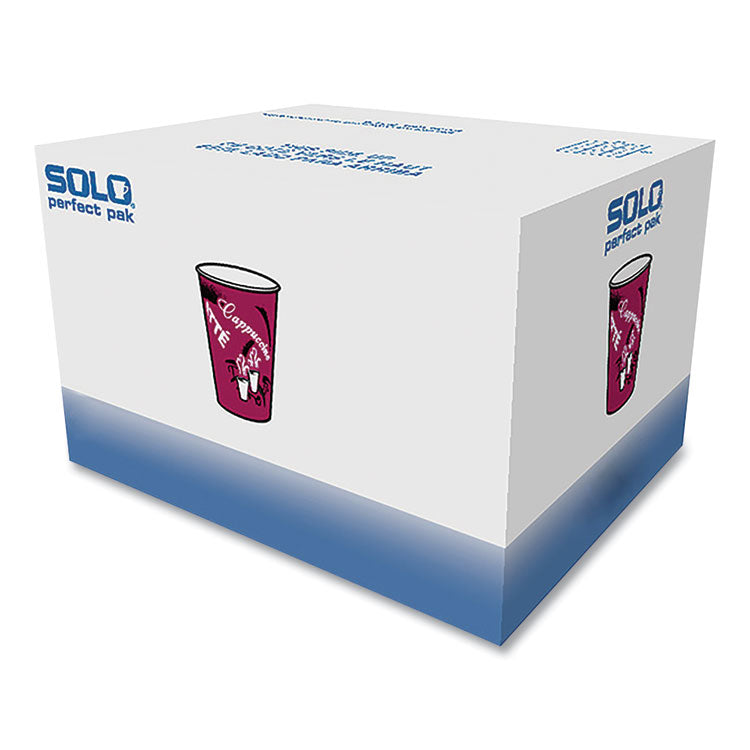 Paper Hot Drink Cups in Bistro Design, 10 oz, Maroon, 300/Carton